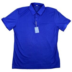 Luxury Men‎ Large Blue Polo Shirt Italian Design Golf Performance Short Sleeve